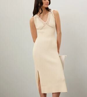 Derek Lam White Crochet Midi Dress SMALL Coastal Cowgirl Vacation Designer $330